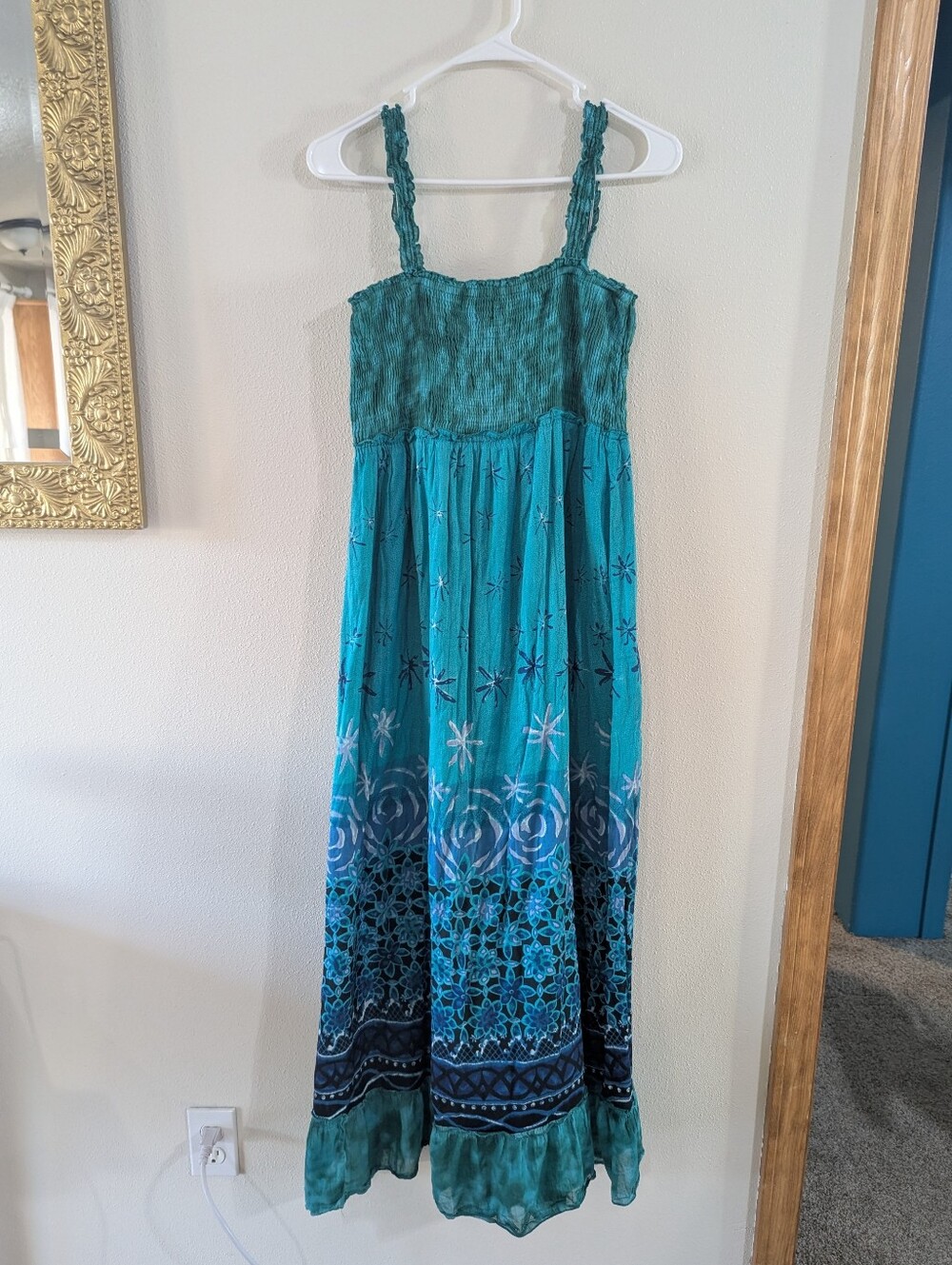 Aqua Blue & Green Cotton Boho Dress